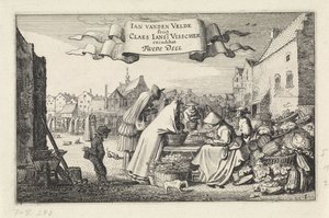 Figuren bei einem Gemüsestand auf einem Markt von Jan van de Velde (II)