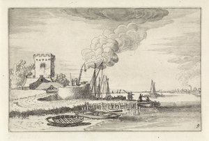 Landschaft mit einem Leuchtturm in einem Hafen von Jan van de Velde (II)