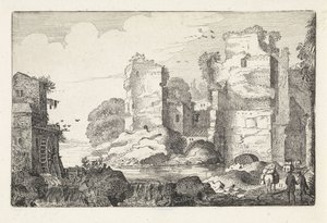 Landschaft mit Ruinen und einer Wassermühle