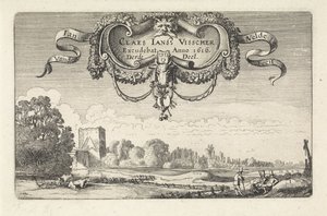 Ruhende Figuren in einer Landschaft mit Kühen und einem Turm von Jan van de Velde (II)