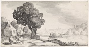 Heutransport auf einem Fluss mit Haarlem in der Ferne von Jan van de Velde (II)