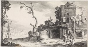 Zwei Falkner bei einem als Herberge genutzten Turm von Jan van de Velde (II)