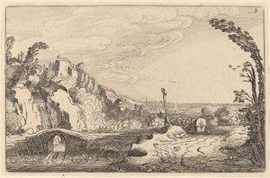 Wasserfall unter einer Steinbrücke von Jan van de Velde II