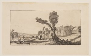 Landschaft mit Jägern und Heuwagen, aus Sechs Landschaften von Jan van de Velde II