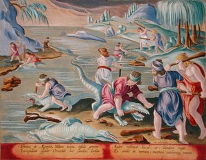 Krokodile töten mit Stöcken und Keulen, Tafel 88 aus 