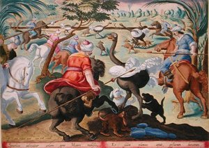 Mauren auf Pferden jagen Strauße, Tafel 62 aus 
