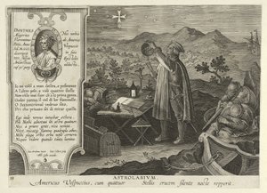Amerigo Vespucci entdeckt das Kreuz des Südens mit einem Astrolabium, aus Nova Reperta, veröffentlicht 1600 von Jan van der Straet
