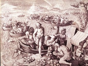 Austernfischerei. 17. Jahrhundert. Gravur von Giovanni Stradano (Jan Van Der Straet) (Johannes Stradanus) (1523-1605) von Jan van der Straet