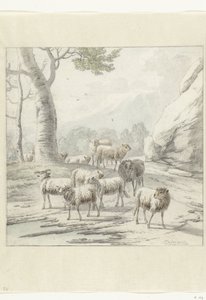 Landschaft mit einer Schafherde nahe einem Baum von Jan van der Meer (II)