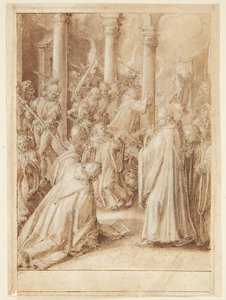 Die Geschichte von S. Giovanni Alberti Fiorentino. Die vom Bischof von Florenz ausgesandten Soldaten überfallen das Kloster, in dem sie glauben, dass Giovanni Alberti ist von Jan van der Straet