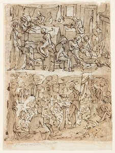 Vier Szenen aus dem Leben des Heiligen Johannes des Täufers, Vorentwürfe für eine Druckserie (recto und verso) von Jan van der Straet, called Stradanus