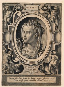 Gerechtigkeit (Iustitia), Platte 5 aus den "Virtutum theologicarum et cardinalium" von Jan van der Straet, called Stradanus