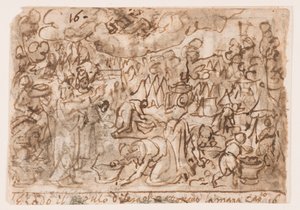 Seite eines Skizzenbuchs; Exodus - Sammlung von Manna; Opfer
