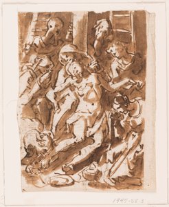 Seite eines Skizzenbuchs; Maria hält den Körper Christi am Fuß des Kreuzes