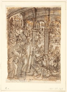 Recto: Christus heilt Gelähmte am Teich Bethesda; Verso, oben: Merkur, Schutzpatron der Reisenden; Verso, unten: Studien eines Mannes in der Nähe einer offenen Tür von Jan van der Straet, called Stradanus