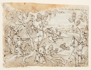 Skizzenbuchseite mit Antilopenjagd von Jan van der Straet, called Stradanus