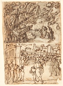 Skizzenbuchseite mit Zyklopen von Jan van der Straet, called Stradanus