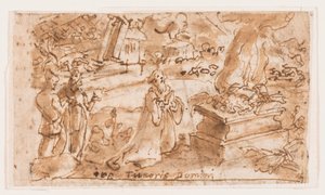 Das Opfer von Hiob, Vorentwurf für "Spiritus Timoris Domini" (Die Gabe der Gottesfurcht), Platte 7 in der Druckserie "Die sieben Gaben des Heiligen Geistes" von Jan van der Straet, called Stradanus