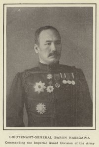 Generalleutnant Baron Hasegawa, Kommandant der kaiserlichen Garde-Division der Armee von Japanese Photographer