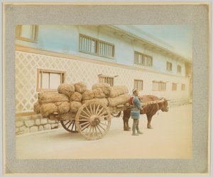 Mann mit Ochse und Wagen, Japan