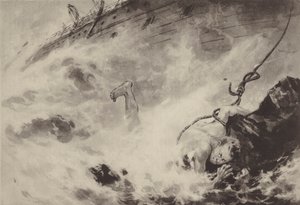 Ein japanischer Matrose geht während eines Schiffbruchs an Land von Japanese School