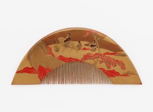 Kamm mit Dekoration von Berg Fuji und Reisenden von Japanese School