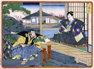 Gespräch zwischen einem Samurai und einem japanischen Edelmann - in Die Rache der 47 Ronins, 19. Jahrhundert: Kabuki-Serie von Japanese School
