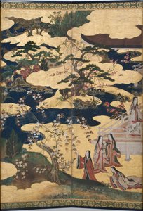 Detail von Frühling im Palast, sechsteilige Leinwand aus Die Geschichte von Genji (Detail) von Japanese School