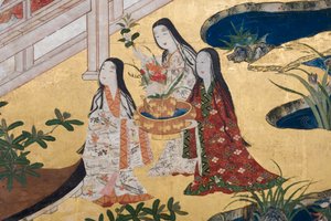 Detail von Frühling im Palast, sechsteilige Leinwand aus Die Geschichte von Genji (Detail)