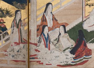Detail von Frühling im Palast, sechsteilige Leinwand aus Die Geschichte von Genji (Detail)