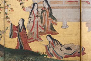 Detail von Frühling im Palast, sechsteilige Leinwand aus Die Geschichte von Genji (Detail)