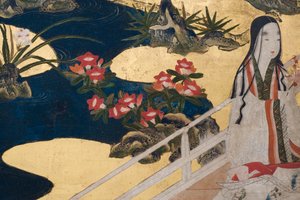 Detail von Frühling im Palast, sechsteilige Leinwand aus Die Geschichte von Genji (Detail)