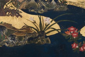 Detail von Frühling im Palast, sechsteilige Leinwand aus Die Geschichte von Genji (Detail)