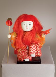 Festpuppe eines Dieners, der eine Kelle und eine Schale hält von Japanese School