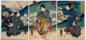 Japanische Kunst: Frauen im Frühling. Druck aus dem 19. Jahrhundert von Japanese School