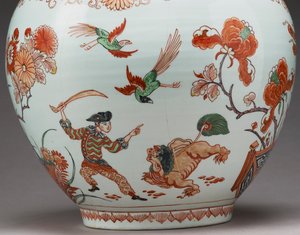 Große Flaschenvase, in Holland im Imari-Stil dekoriert, Ko-Imari, spätes 17. Jahrhundert (Irdenware mit Emaille überglasur) (Detail)
