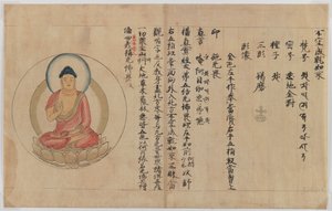 Manuskript und Bild des Buddha