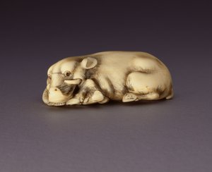 Netsuke, das ein liegendes Wildschwein darstellt, ca. 1750-80 von Japanese School