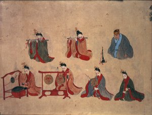 Sieben sitzende Musiker, aus den musikalischen Darbietungen von Ryukyu, ca. 1800-50 von Japanese School