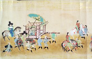 Teil der sechsten koreanischen Gesandtschaft nach Japan zur Zeit der Nachfolge von Tokugawa Ietsuna im Jahr 1651, möglicherweise von Kano Masunobu (1625-94) 1655-57 (Rollbild)