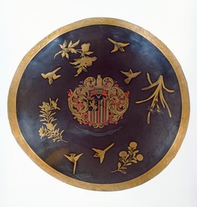 Schild mit den Wappen von Constantijn Ranst, für die Niederländische Ostindien-Kompanie, hergestellt in Bengalen und lackiert in Japan, ca. 1668 von Japanese School