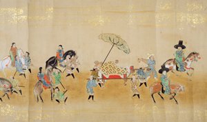 Sechste koreanische Gesandtschaft nach Japan in Meireki 1 zur Zeit der Nachfolge von Tokugawa Ietsuna im Jahr 1651, möglicherweise von Kano Masunobu (1625-94) (Rollbild) (Detail)