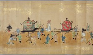 Sechste koreanische Gesandtschaft nach Japan in Meireki 1 zur Zeit der Nachfolge von Tokugawa Ietsuna im Jahr 1651, möglicherweise von Kano Masunobu (1625-94) (Rollbild) (Detail)