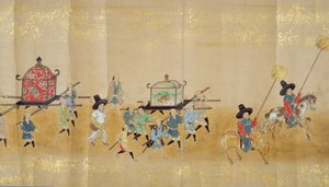Sechste koreanische Gesandtschaft nach Japan in Meireki 1 zur Zeit der Nachfolge von Tokugawa Ietsuna im Jahr 1651, möglicherweise von Kano Masunobu (1625-94) (Rollbild) (Detail)