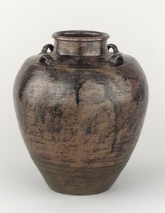 Teeblatt-Aufbewahrungskrug mit vier Henkeln auf quadratischem Schulter, Toki oder Mizunami, Gifu-Präfektur, Edo-Zeit von Japanese School