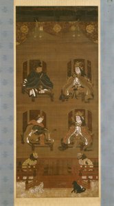Die vier Gottheiten des Kōyasan-Tempelkomplexes, späte 14. Jahrhundert, Nanbokuchō-Periode (1336–1392), Hängerolle von Japanese School