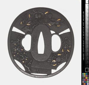 Tsuba: Chrysantheme, Kirsche, Iris von Japanese School