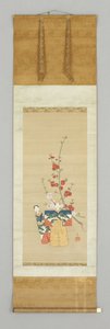 Zwei japanische Puppen und ein blühender Zweig (spätes 18. Jahrhundert) von Japanese School