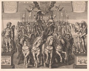 Ludwig XIII. und Anna von Österreich zusammen mit dem Dauphin und dem Herzog von Anjou in einer von vier Pferden gezogenen Kutsche von Jaspar de Isaac