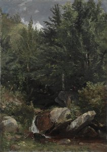 Bäume und ein Bach auf einem Hügel von Jasper Francis Cropsey
